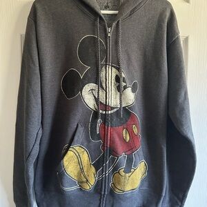 Disney by Hanes Black Zip-Up Sweater with Mickey Mouse Design, Size Small